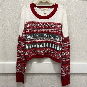 Jessica Simpson "Let it Snow" Cropped Knit Christmas Winter Sweater XL